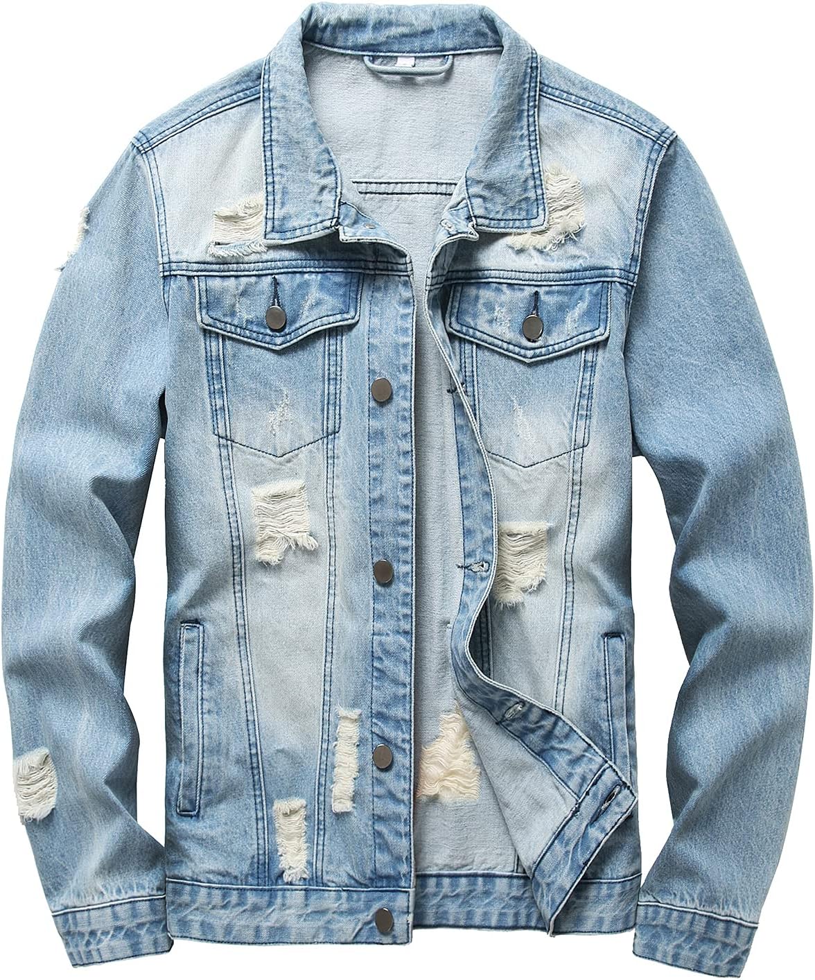 RANMCC Jean Jacket for Men Slim Fit Ripped Denim Jacket Coat - Image 16