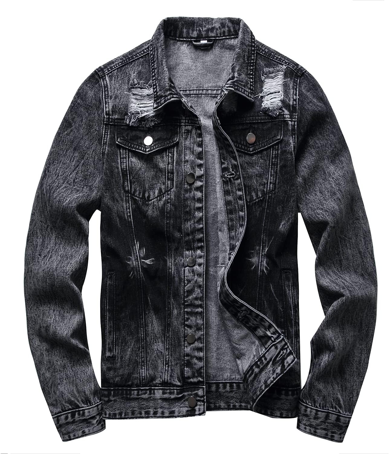 RANMCC Jean Jacket for Men Slim Fit Ripped Denim Jacket Coat - Image 21