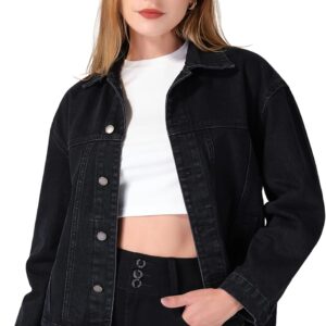 roswear Women\u2019s Denim Jackets Oversized Button Long Sleeve Washed Jean Trucker Jacket with Pockets