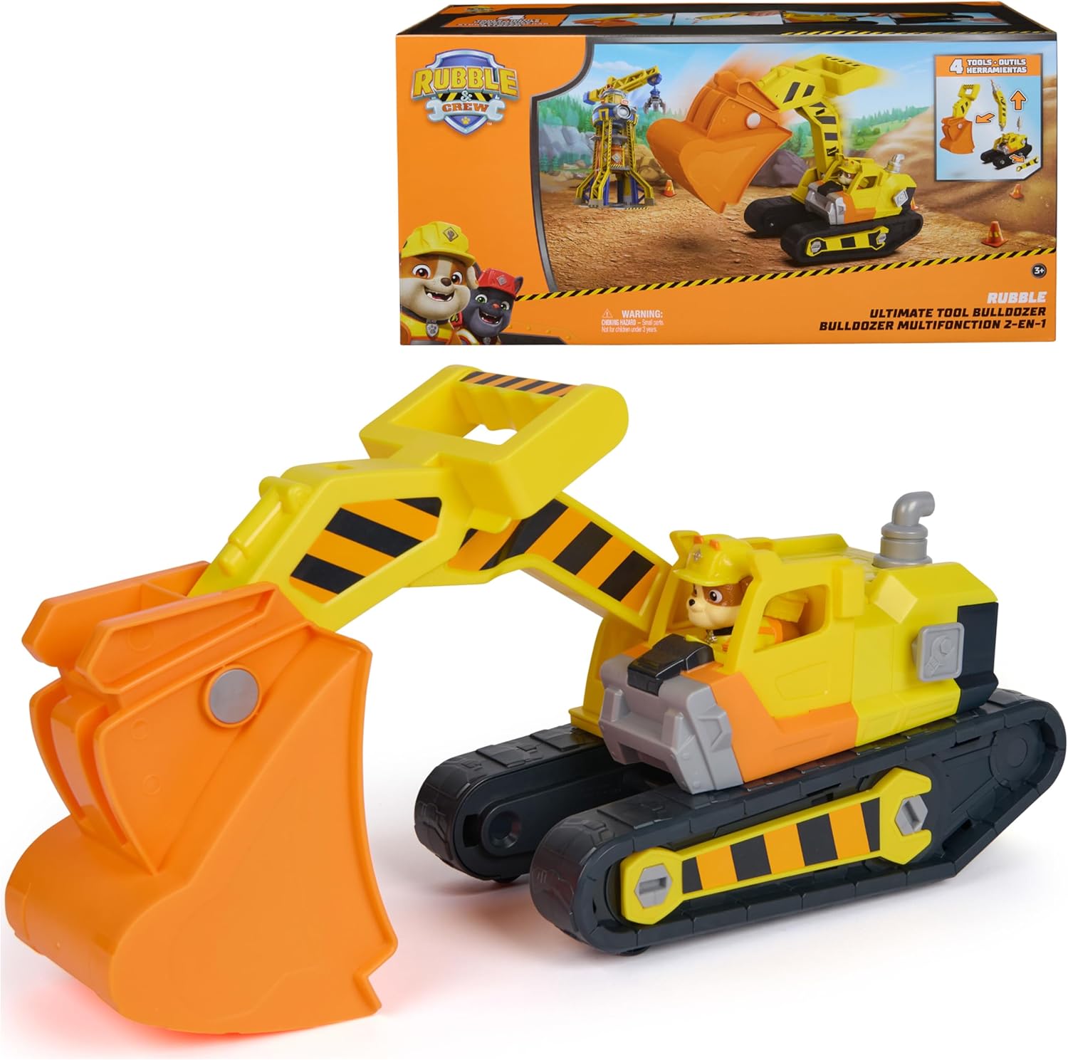 Rubble & Crew Rubble's Ultimate Tool Bulldozer Vehicle, Toy Truck with Action Figure, PAW Patrol Kids Toys for Boys & Girls Ages 3 and Up