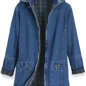 SAGEFINDS Women\u2019s Flannel Lined Denim Jacket | Detachable Hood | Zip Front and Side Pockets | 100% Cotton