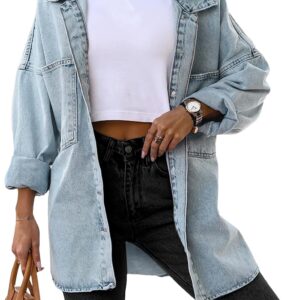 Saodimallsu Women's Oversized Denim Jackets Casual Button Down Long Boyfriend Jean Coats with Pockets