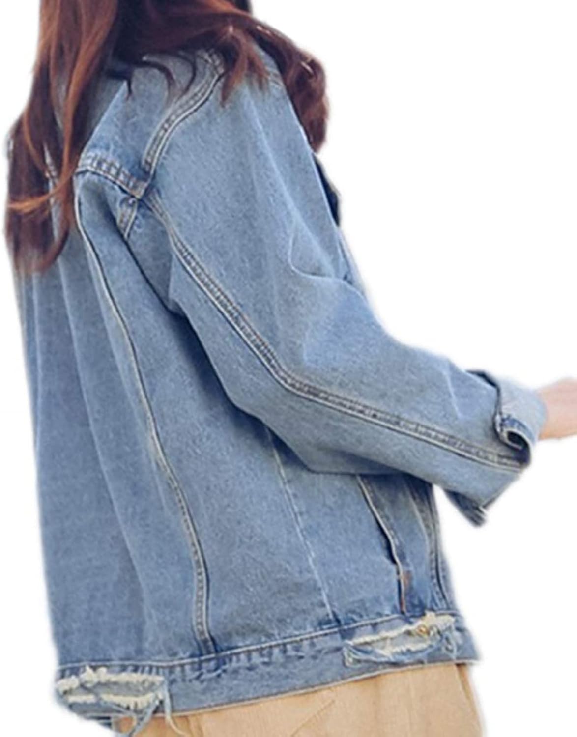 Saukiee Oversized Denim Jacket Distressed Boyfriend Jean Coat Jeans Trucker Jacket for Women Girls - Image 4