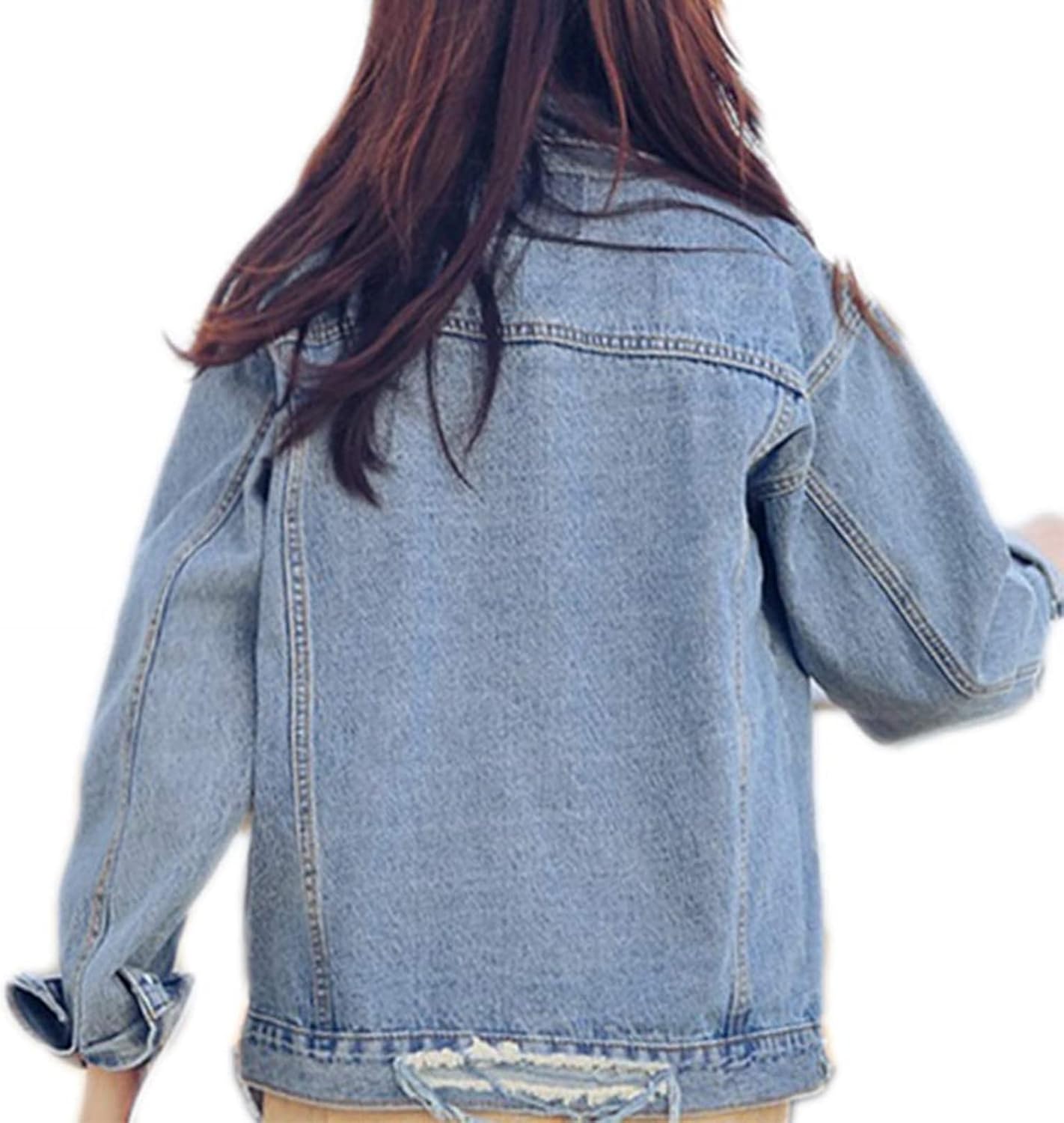 Saukiee Oversized Denim Jacket Distressed Boyfriend Jean Coat Jeans Trucker Jacket for Women Girls - Image 6