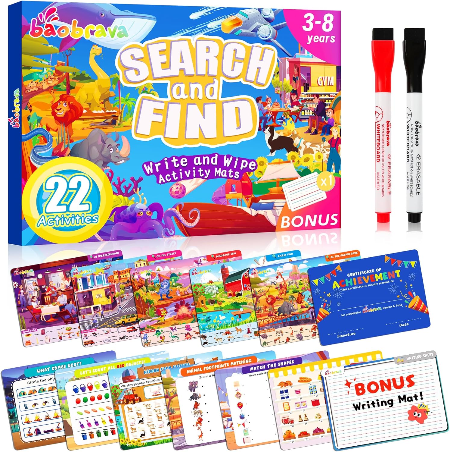 Search and Find: 22 Preschool Learning Activities for Kids 3-8 | Travel Games for Car and Airplane | Toddler Learning Toys | Board Games and Activitys Book for Kids | Back to School Gifts