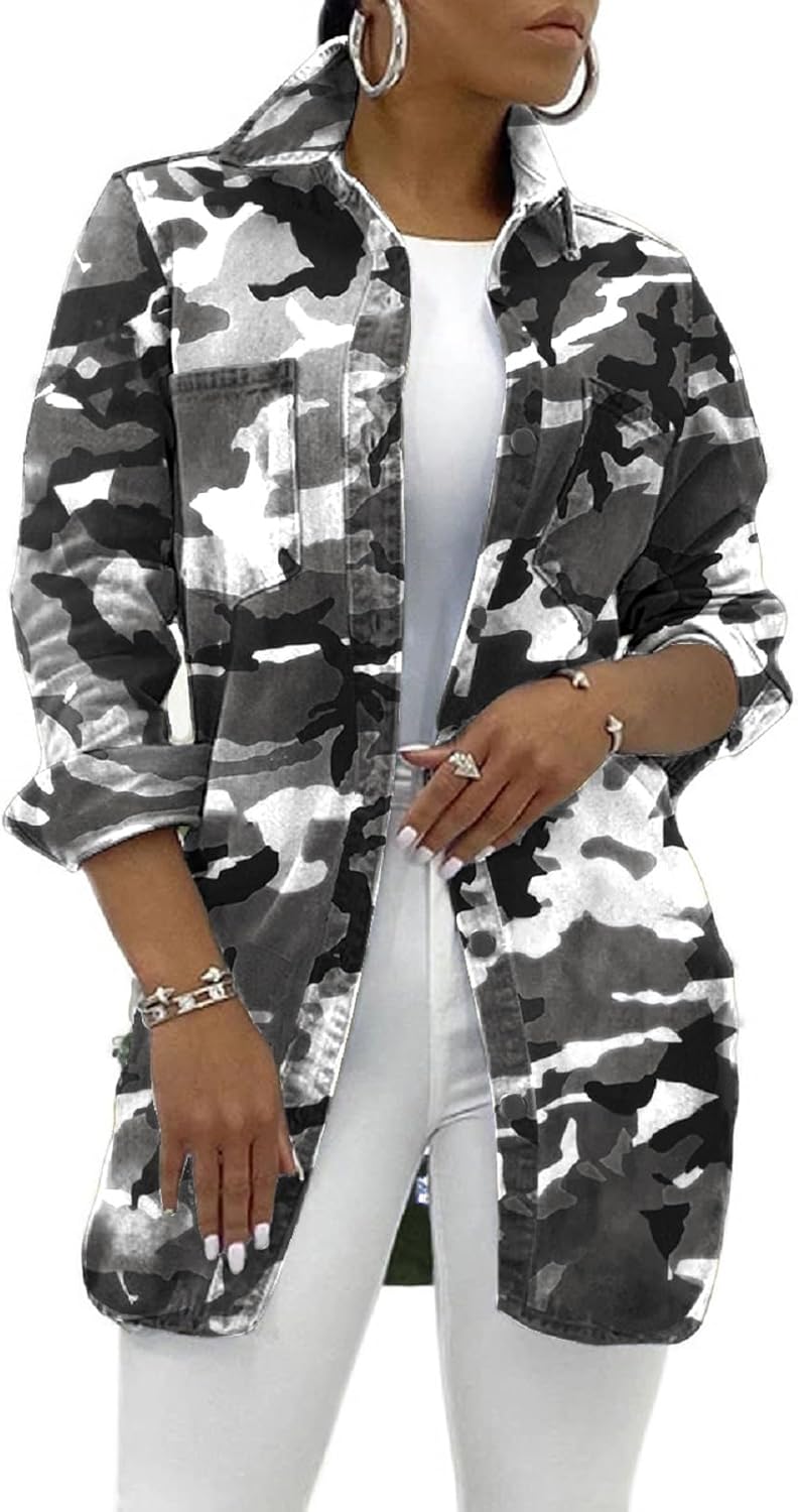 SeNight Women's Jean Jacket Long Sleeve Classic Distressed Fray Hem Tassels Denim Trucker Jackets - Image 17