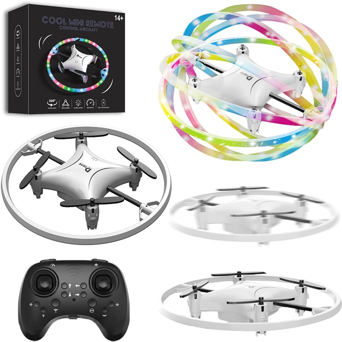 Small Remote Control Drone Quadcopter, 360 Degree Flip LED Light, 90 Degree Circle Flight, 8-12 Years Old Children's toy Mini Drone Christmas Gift