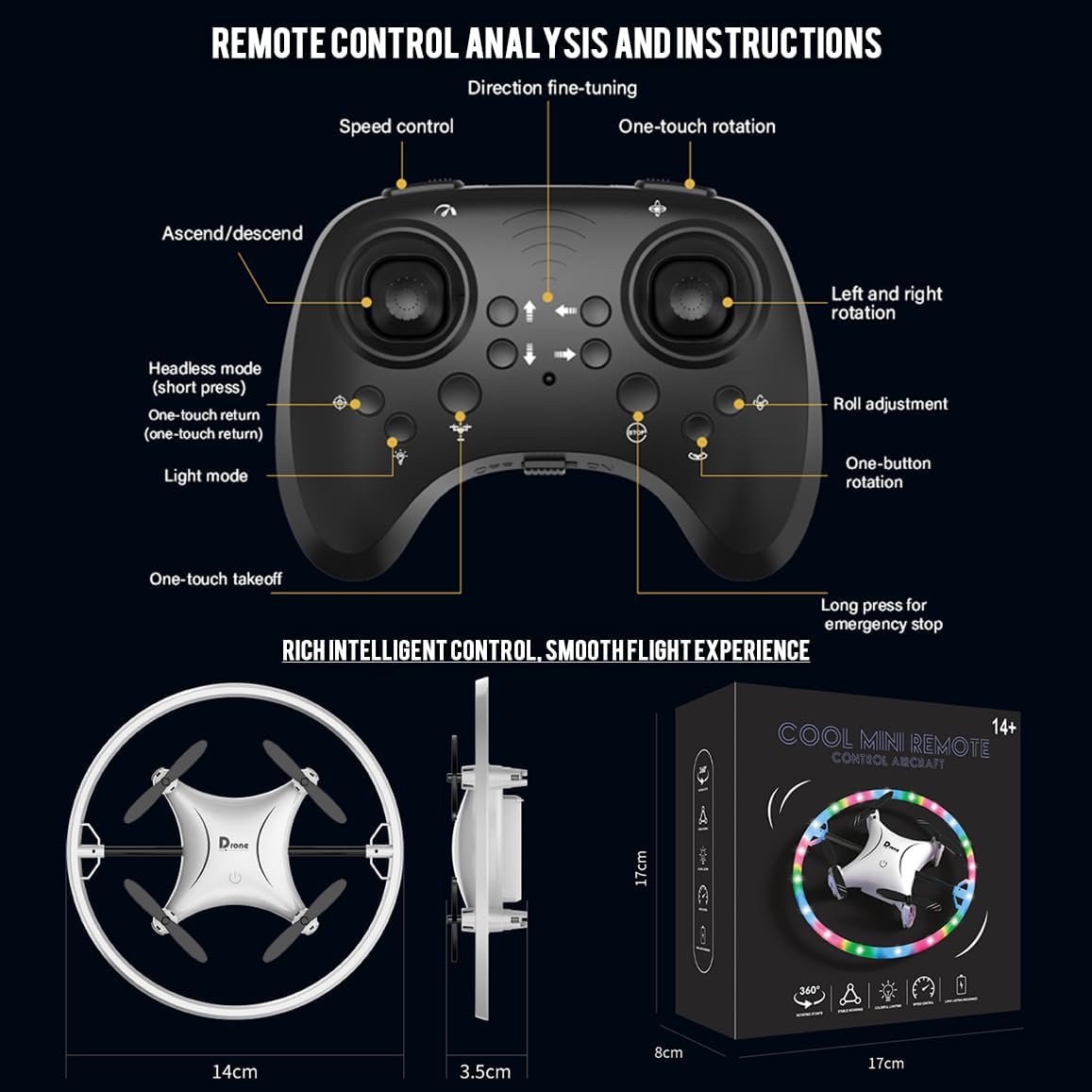 Small Remote Control Drone Quadcopter, 360 Degree Flip LED Light, 90 Degree Circle Flight, 8-12 Years Old Children's toy Mini Drone Christmas Gift - Image 8