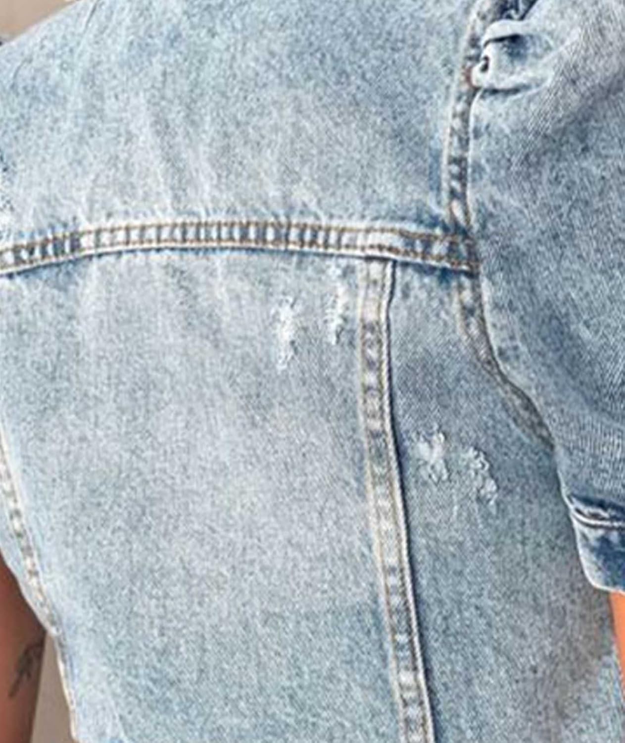 SOMTHRON Women's Cropped Jean Jacket Puff Short Sleeve Button Down Denim Coat Crop Top Outerwear - Image 4