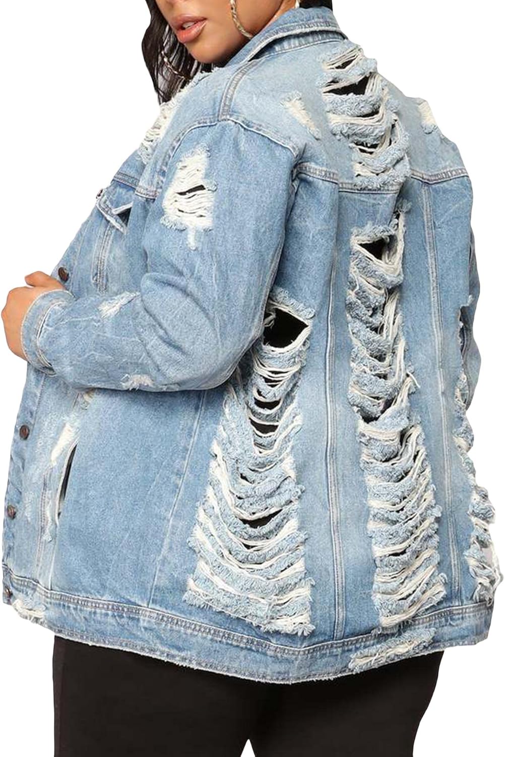 SOMTHRON Women's Distressed Denim Jeans Outfits Coat Spring Fall Ripped Jeans Outerwear Denim Jacket - Image 3