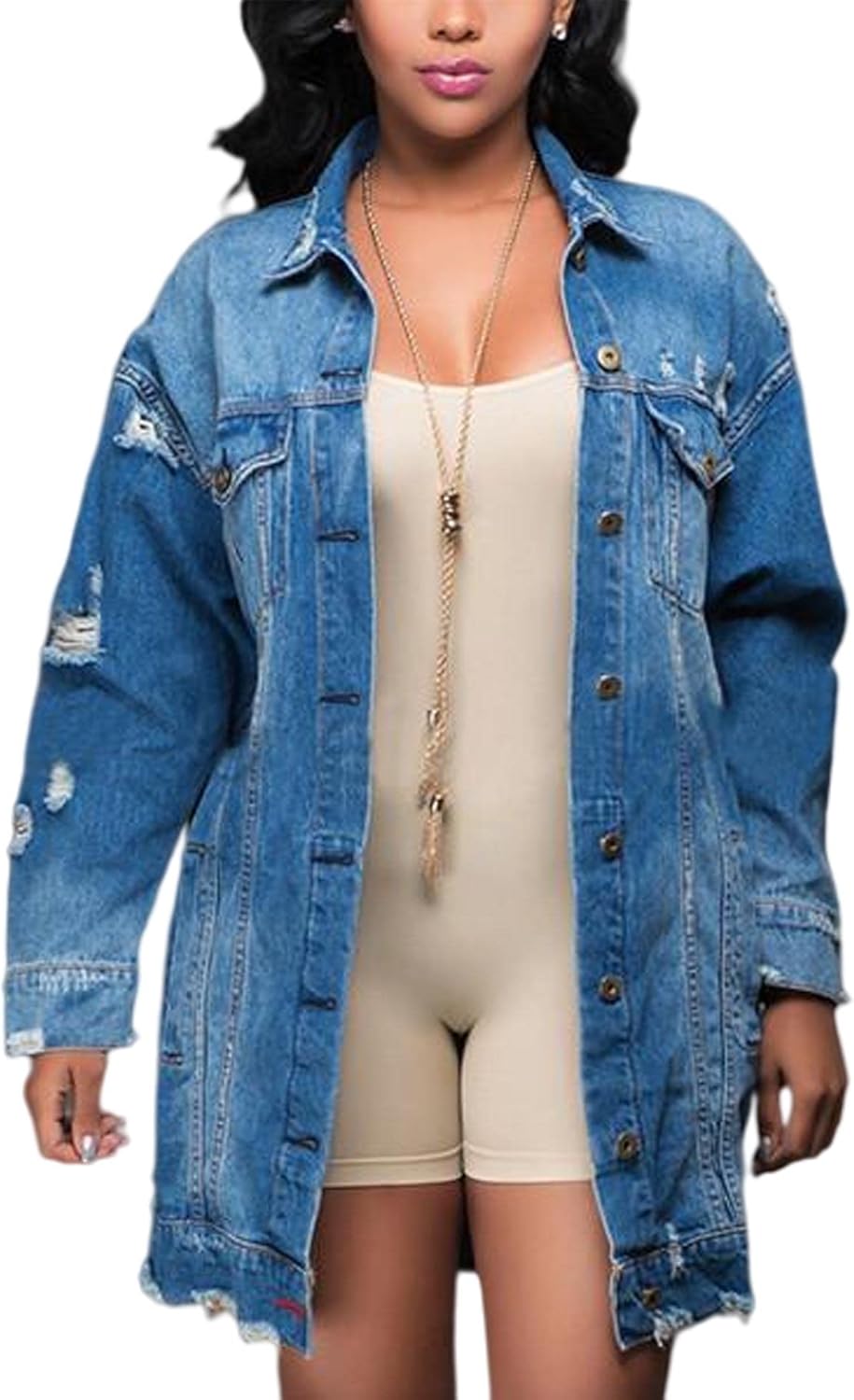 SOMTHRON Women's Distressed Denim Jeans Outfits Coat Spring Fall Ripped Jeans Outerwear Denim Jacket - Image 7