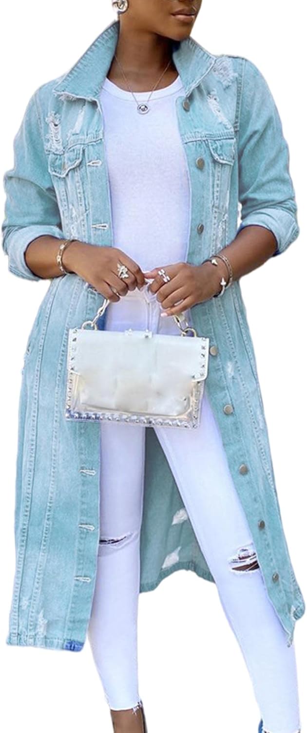 SOMTHRON Women's Distressed Denim Jeans Outfits Coat Spring Fall Ripped Jeans Outerwear Denim Jacket - Image 15