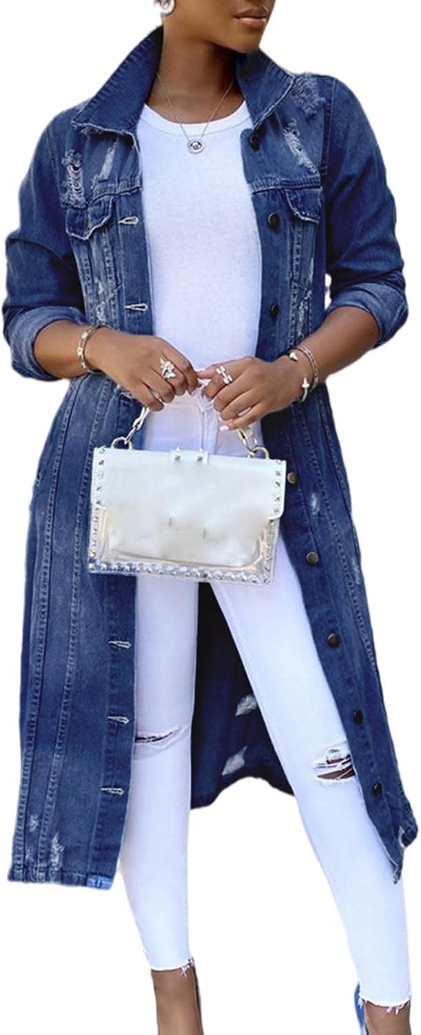 SOMTHRON Women's Distressed Denim Jeans Outfits Coat Spring Fall Ripped Jeans Outerwear Denim Jacket - Image 18