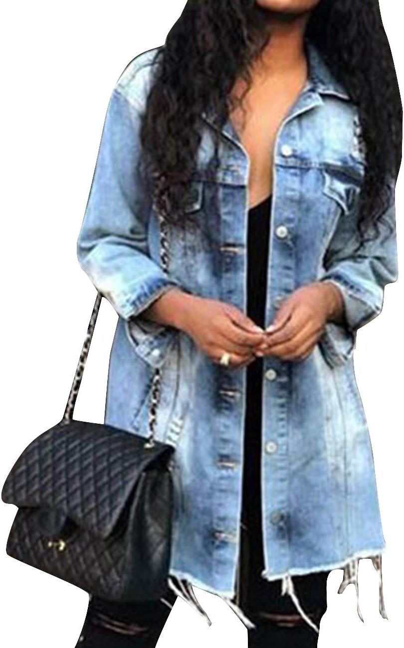 SOMTHRON Women's Distressed Denim Jeans Outfits Coat Spring Fall Ripped Jeans Outerwear Denim Jacket - Image 10