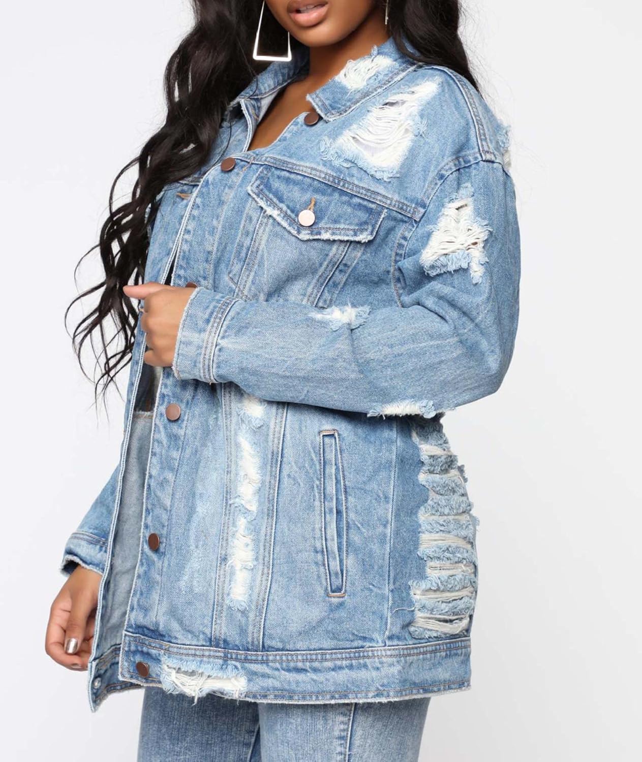 SOMTHRON Women's Distressed Denim Jeans Outfits Coat Spring Fall Ripped Jeans Outerwear Denim Jacket - Image 6