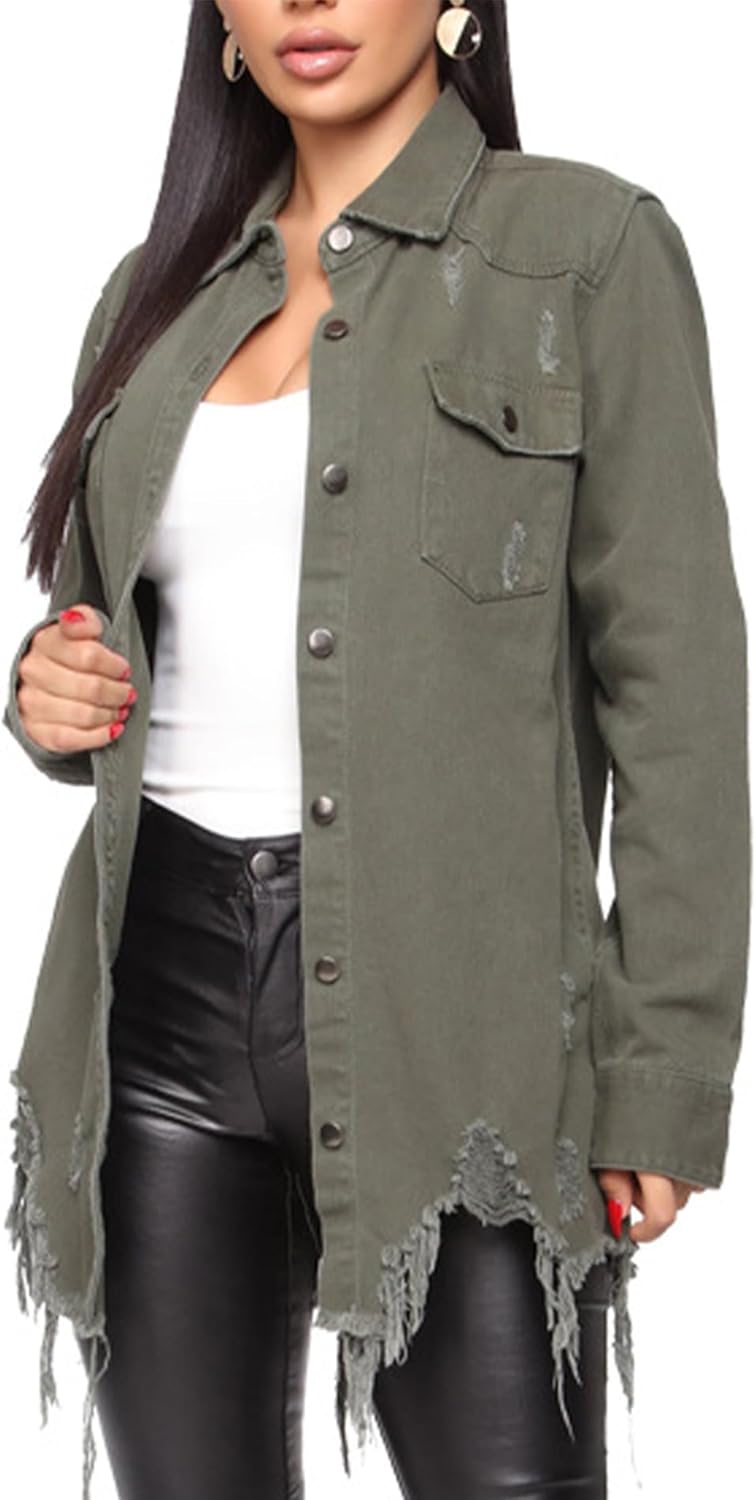 SOMTHRON Women's Distressed Denim Jeans Outfits Coat Spring Fall Ripped Jeans Outerwear Denim Jacket - Image 16