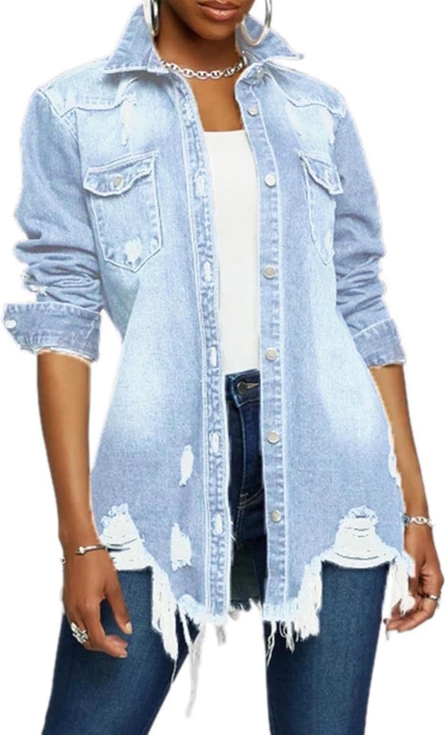 SOMTHRON Women's Distressed Denim Jeans Outfits Coat Spring Fall Ripped Jeans Outerwear Denim Jacket - Image 11