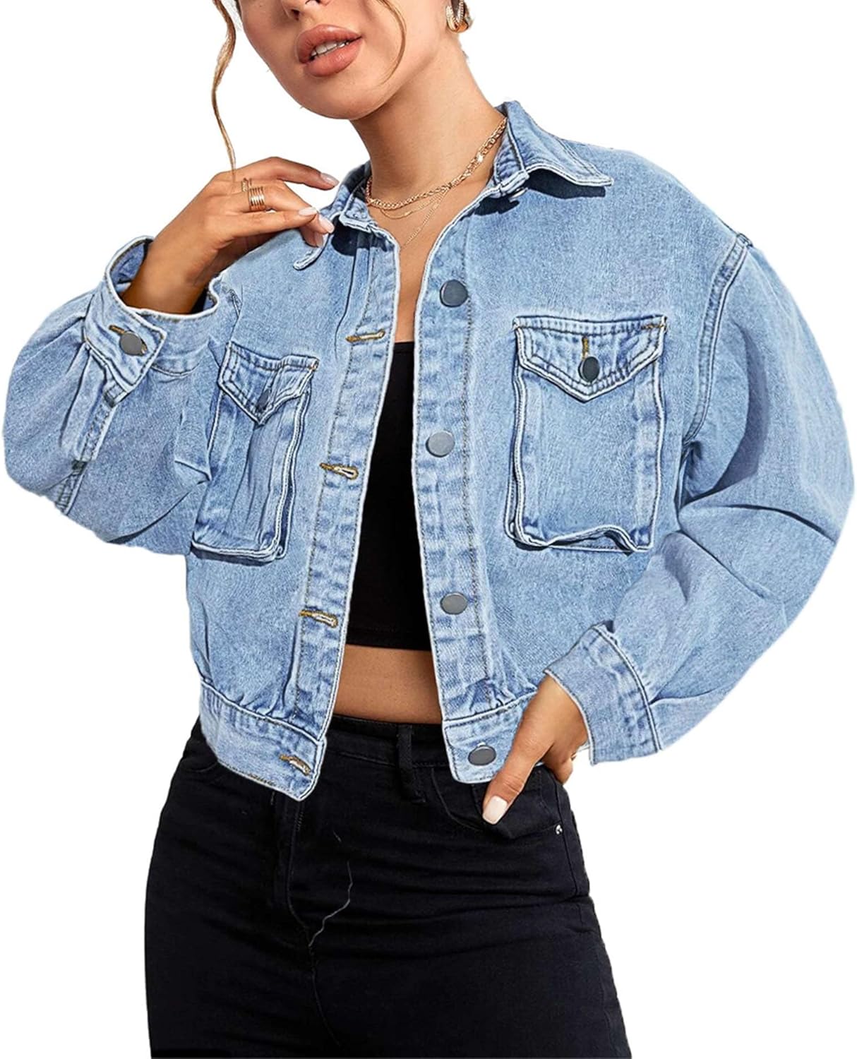 SOMTHRON Women's Distressed Denim Jeans Outfits Coat Spring Fall Ripped Jeans Outerwear Denim Jacket - Image 12