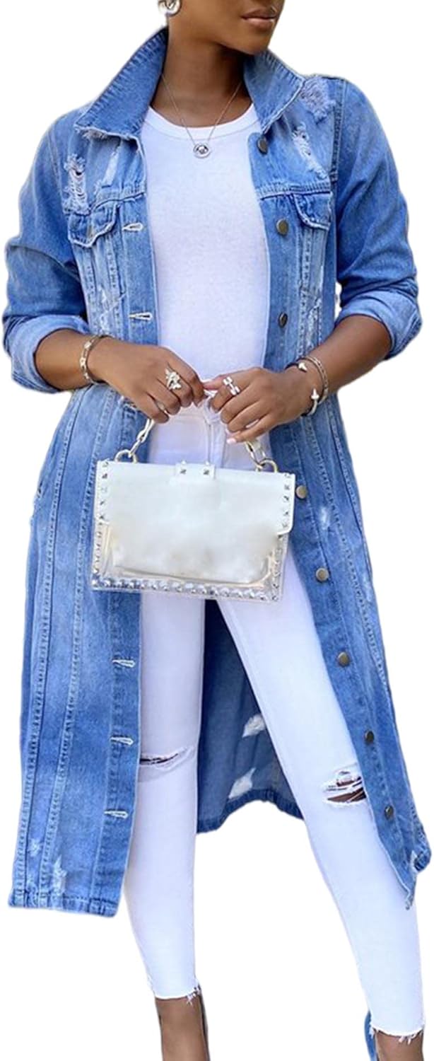 SOMTHRON Women's Distressed Denim Jeans Outfits Coat Spring Fall Ripped Jeans Outerwear Denim Jacket - Image 8