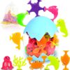Suction Bath Toys for Kids, 18 Pcs Silicone Ocean Animal Suction Cup Toys with Eggshell & Bag, No Hole Mold Free Bath Toy, Sensory Window Building Toys for Toddlers Boys Girls 3 4 5 6 Year Old