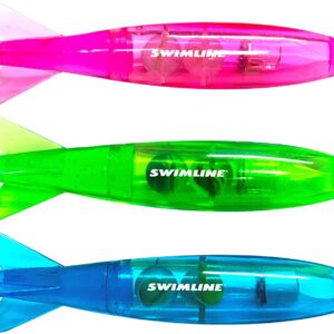 Swimline Original 3-Pack Diving Toys LED Light-Up Glowing Fun Torpedo Turbos Catch The Fish Retrieval Game for Swimming Pool & Bath Tub for Kids Multi Color Flashing Underwater Dive Practice Learn