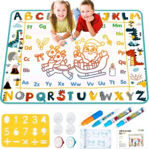 TECJOE Water Doodle Mat, 39 × 31 Inches Large Kids Painting Writing Water Drawing Mat, Mess Free Reusable Toddler Gift for Age 3 4 5 6 7 Years Old Girls Boys, Educational Toys Bring Magic Pens