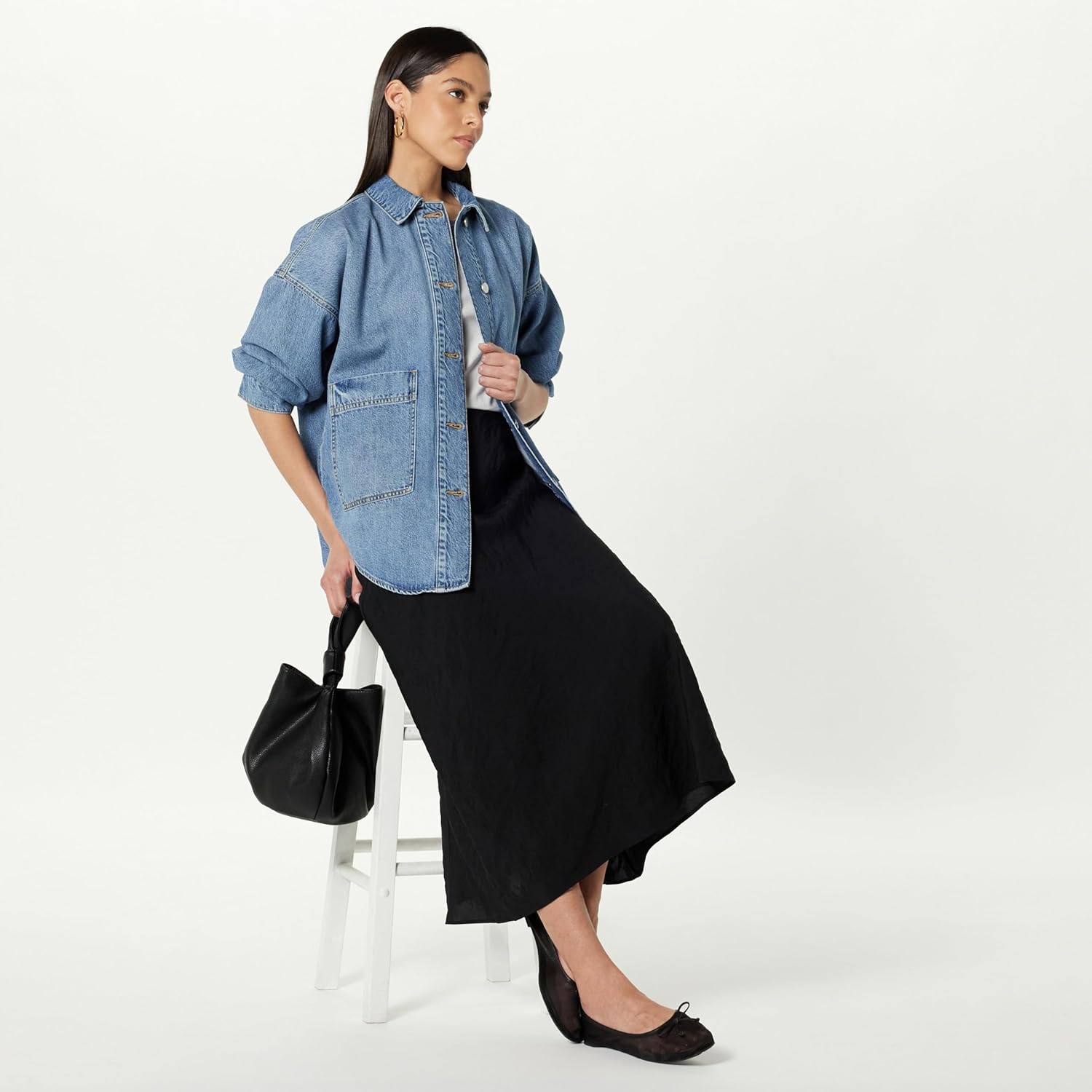 The Drop Women's Pilar Long Denim Shirt Jacket - Image 4