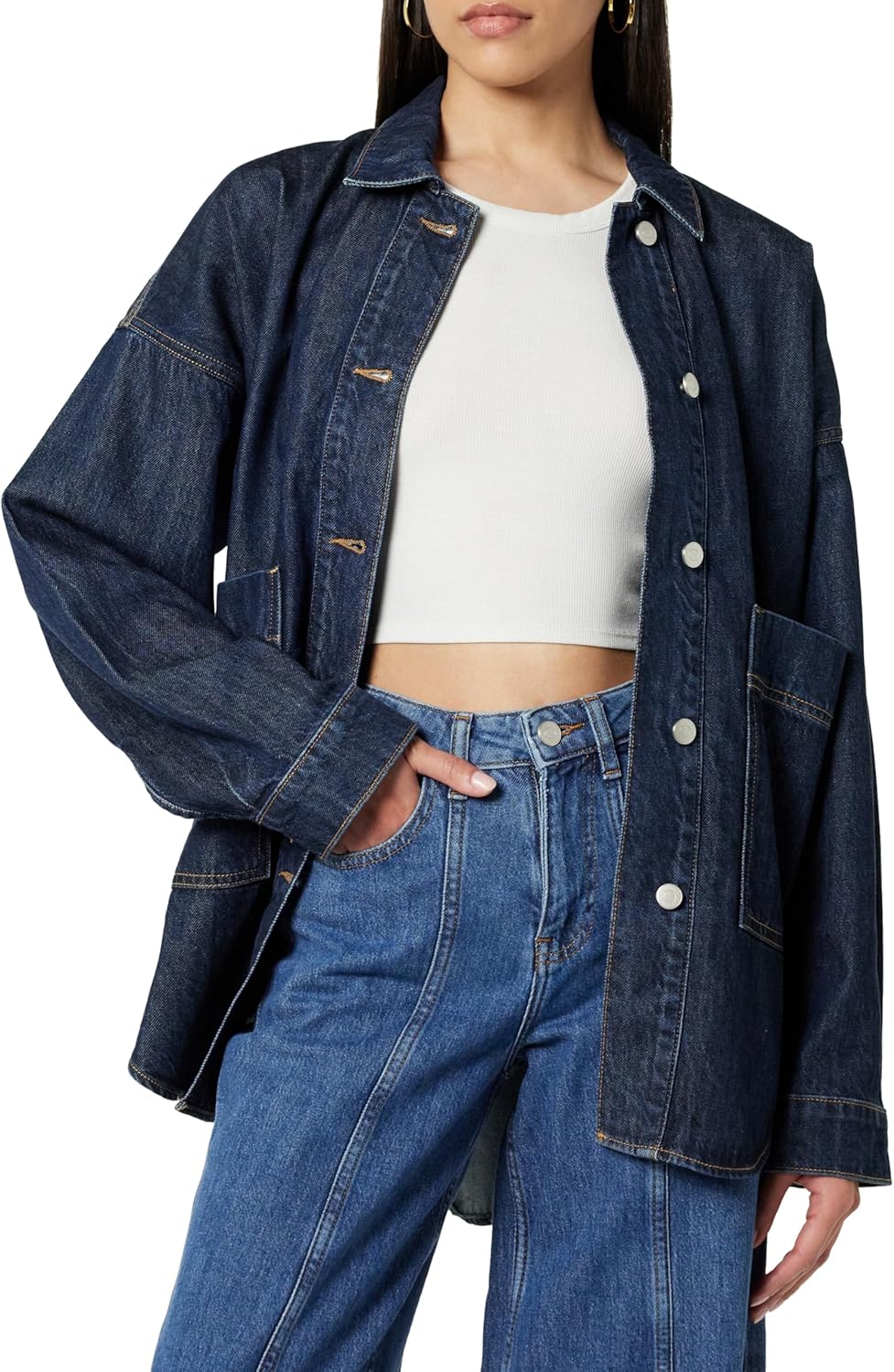 The Drop Women's Pilar Long Denim Shirt Jacket - Image 10