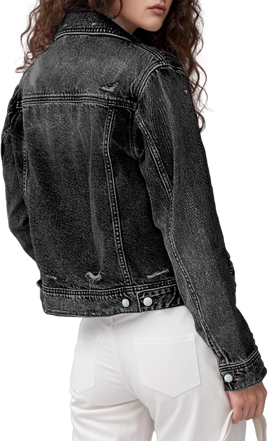 TodTan Jean Jacket Women Distressed Ripped - Casual Long Sleeve Fall Denim Jacket Coat - Image 3