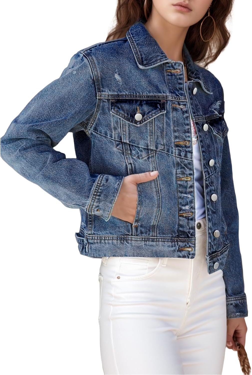 TodTan Jean Jacket Women Distressed Ripped - Casual Long Sleeve Fall Denim Jacket Coat - Image 12