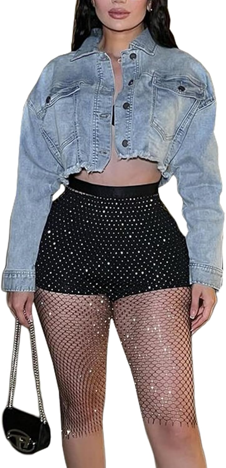 TodTan Women's Cropped Jean Denim Jackets - Distressed Frayed Hem Button Down Long Sleeve Casual Jacket Coat - Image 10