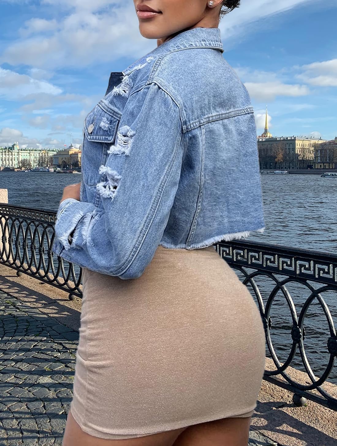 TodTan Women's Cropped Jean Denim Jackets - Distressed Frayed Hem Button Down Long Sleeve Casual Jacket Coat - Image 7