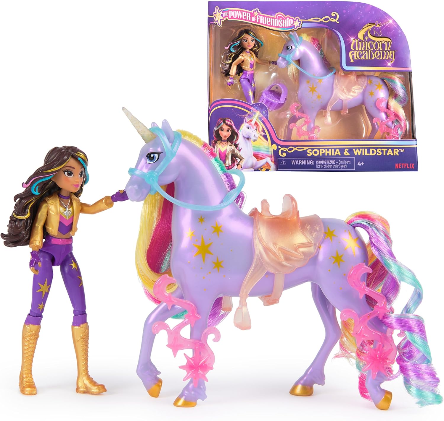 Unicorn Academy, Sophia & Wildstar Power of Friendship Set, Translucent Saddle & 2 Power Accessories, Dolls & Unicorn Toys for Girls Ages 4 and up