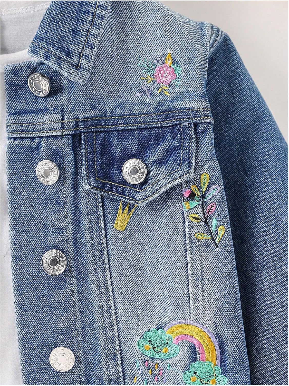 Verdusa Girl's Jean Jacket Cute Embroidery Denim Jacket Long Sleeve Button Down Spring Fall Outerwear - Image 4