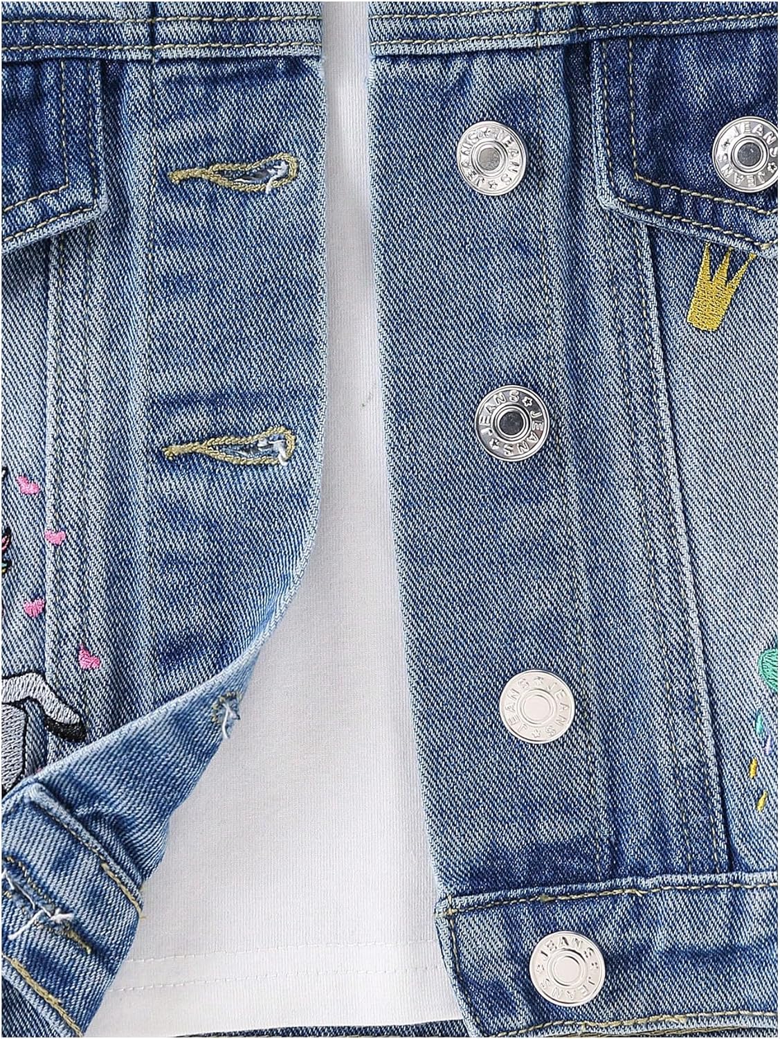 Verdusa Girl's Jean Jacket Cute Embroidery Denim Jacket Long Sleeve Button Down Spring Fall Outerwear - Image 3
