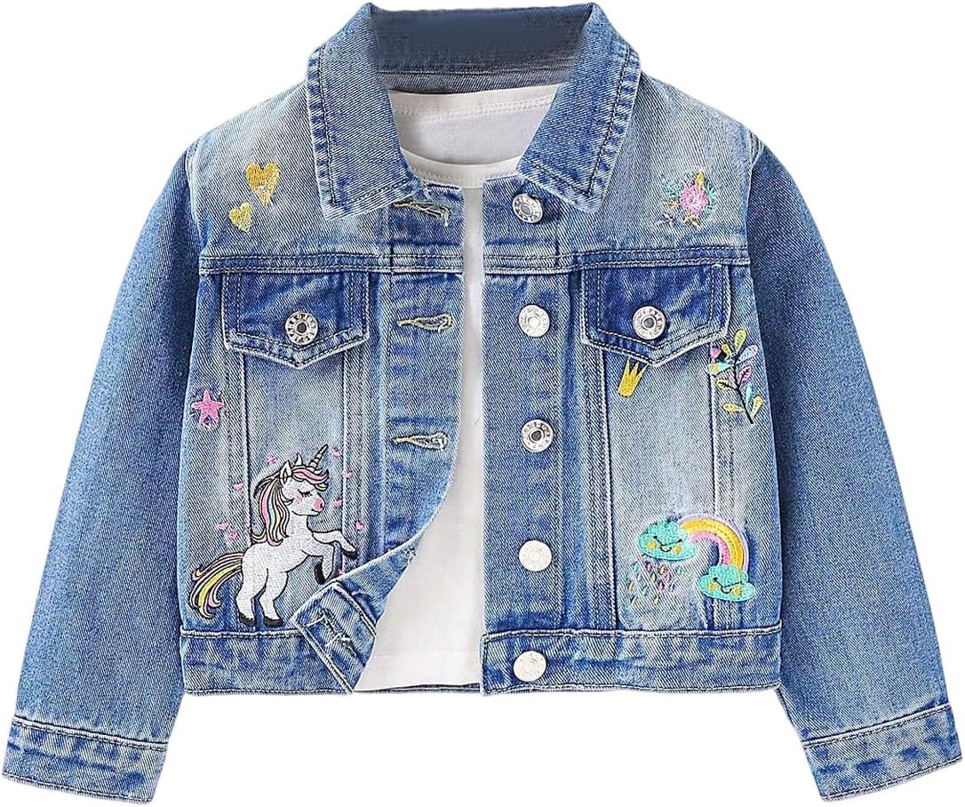 Verdusa Girl's Jean Jacket Cute Embroidery Denim Jacket Long Sleeve Button Down Spring Fall Outerwear - Image 6