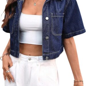 Verdusa Women's Denim Jacket Lightweight Collared Short Sleeve Crop Shirts
