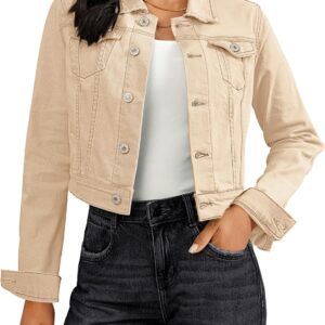 Vetinee Cropped Jean Jacket Women Trendy Button Down Lightweight Slim Fit Short Trucker Stretchy Denim Jackets Shackets