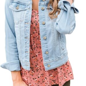 Vetinee Womens Stretch Button Down Long Sleeve Pockets Denim Jean Trucker Jacket