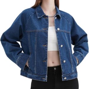 ZMTUO Women's Denim Jacket Long Sleeve Button Up Washed Jean Western Jackets Trucker Coat